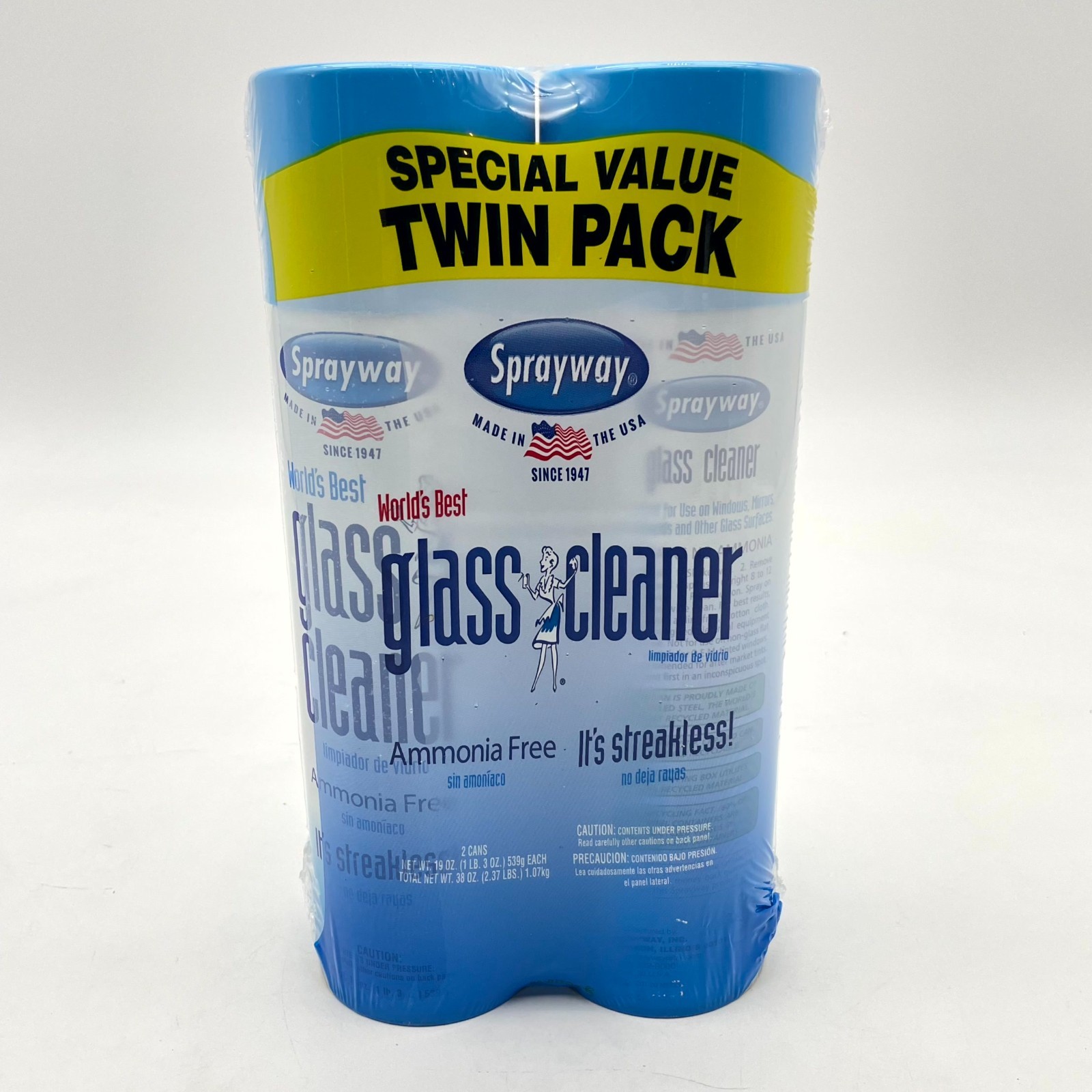 Sprayway Glass Cleaner Foaming Aerosol Spray Ammonia-Free 19 Oz Each (Twin Pack)