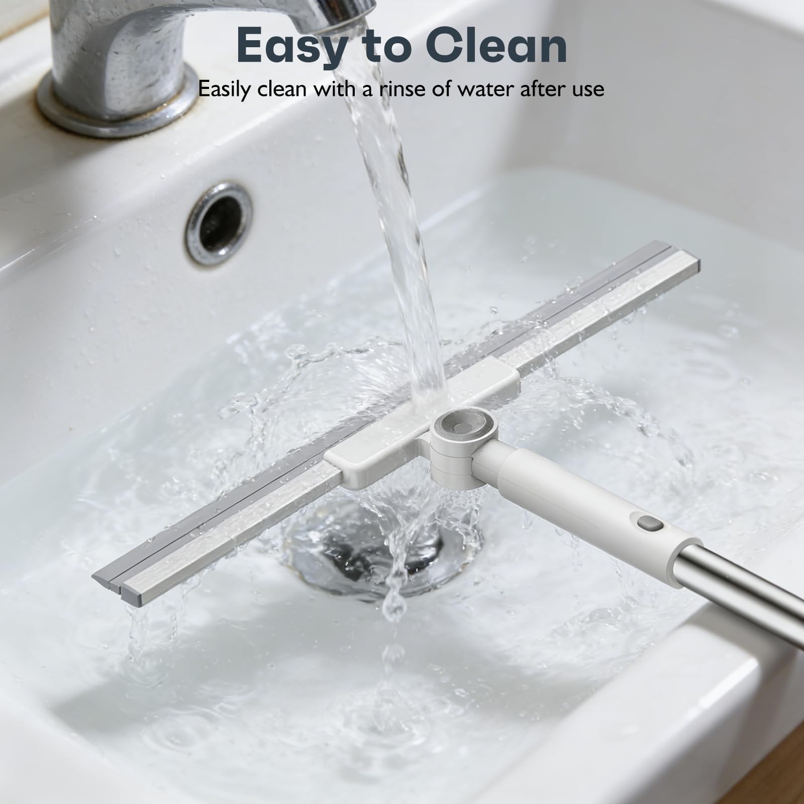 52in Adjustable Floor Squeegee with 180° Rotating Head Long Handle for Tiles