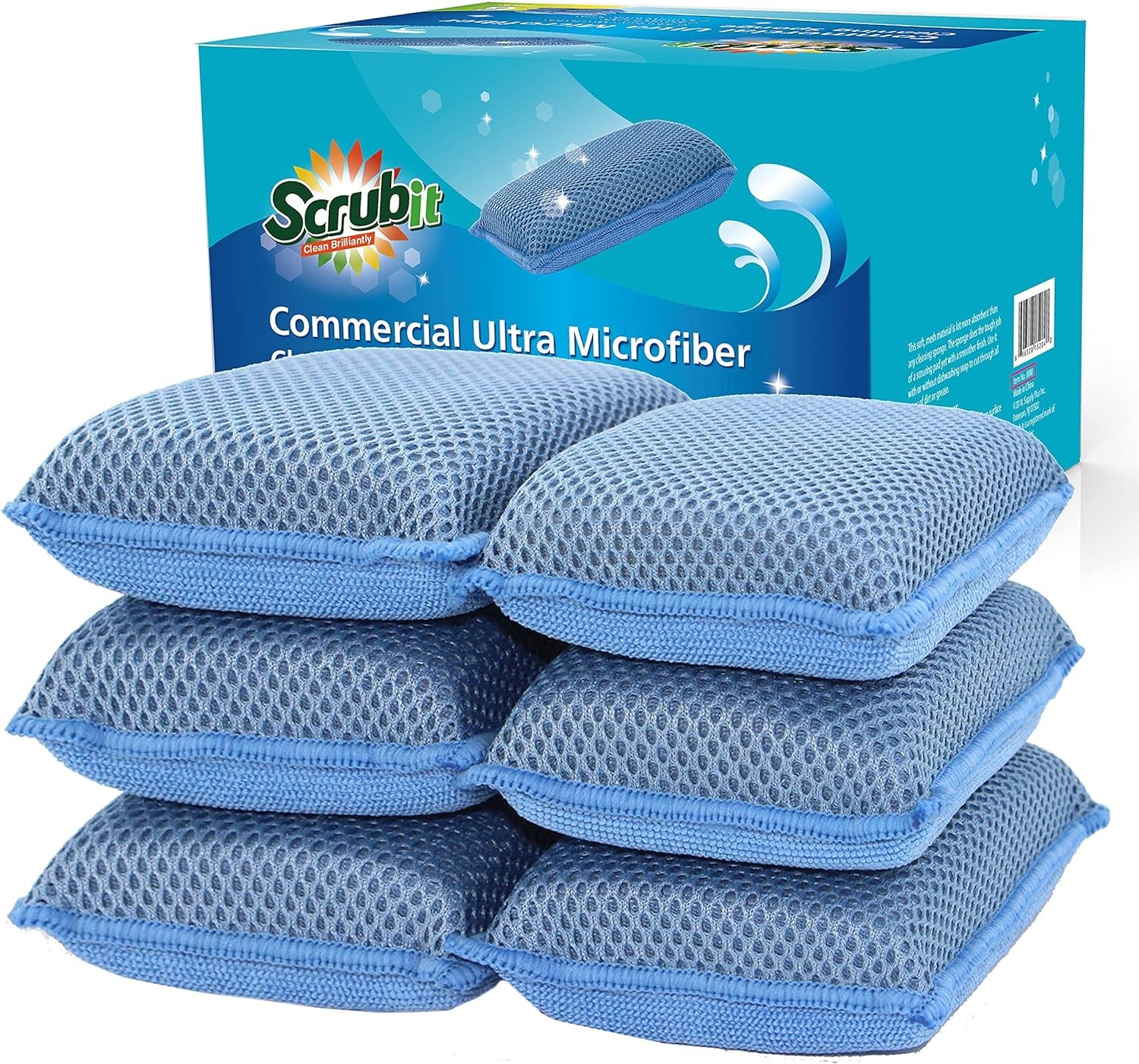 Miracle Microfiber Kitchen Sponge by Scrub-It (6 Pack) – Non-Scratch Heavy Duty