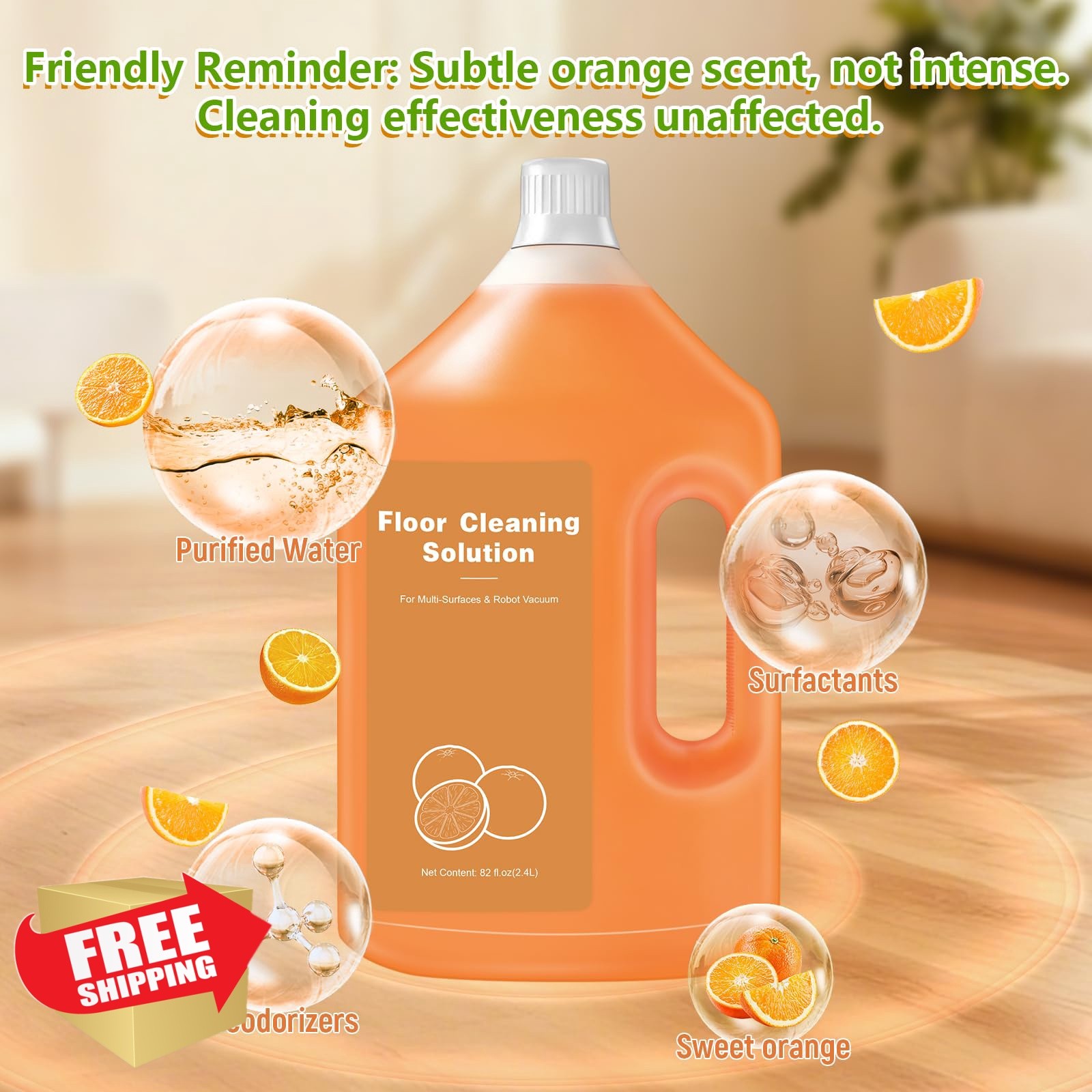 QKLYXEN Floor Cleaner Orange 82 Fl Oz