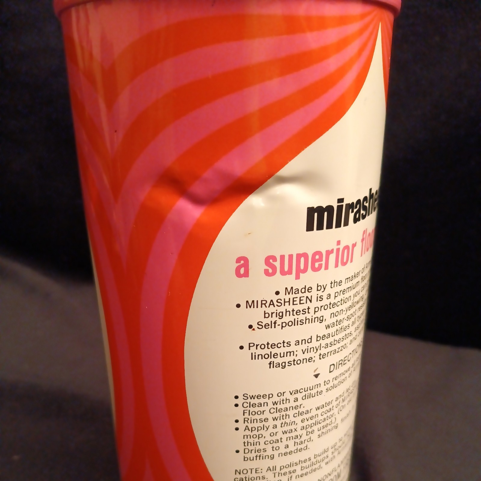Retro MIRASHEEN Floor Polish Vinyl Finish by Armstrong 32 Fl Oz Almost full