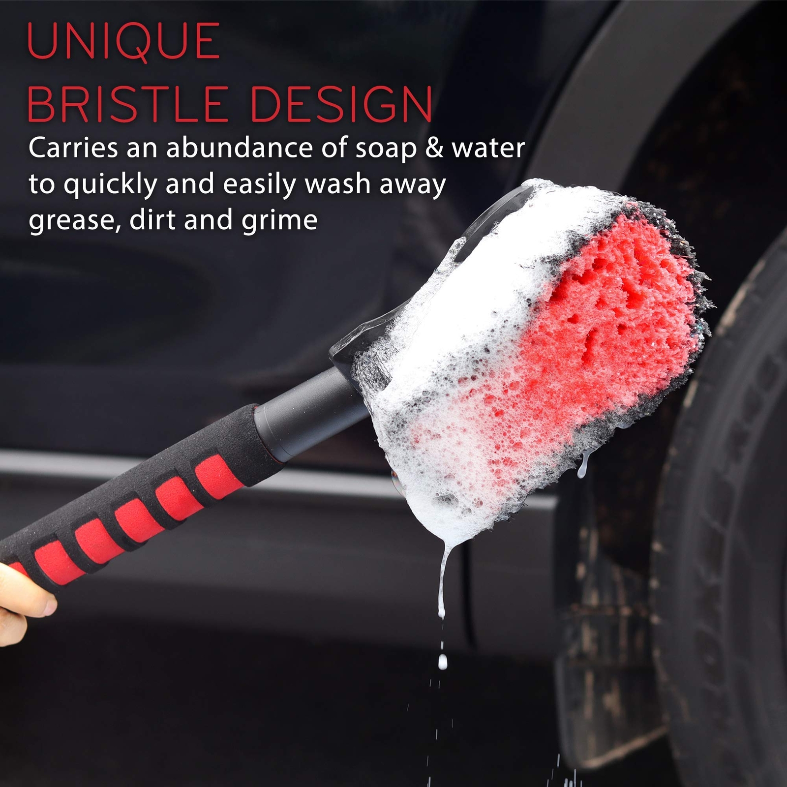 Long Handle Wheel Tire Body Brush, 17.5” Car Wash Brush for Easy Scrubbing, D…
