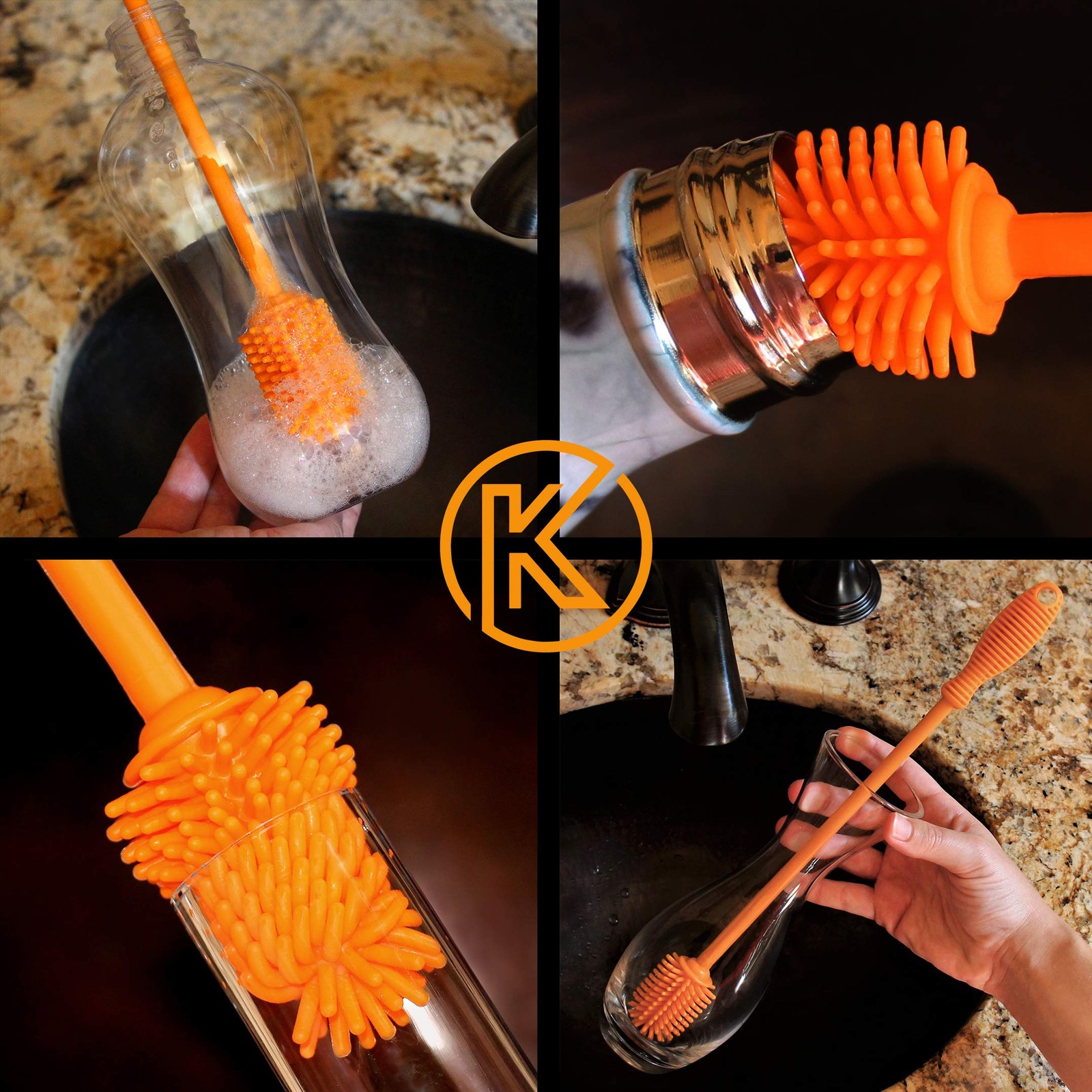 Silicone Bottle Brush with 2 Straw Cleaners 12.5” Water Bottle Cleaner Brush…