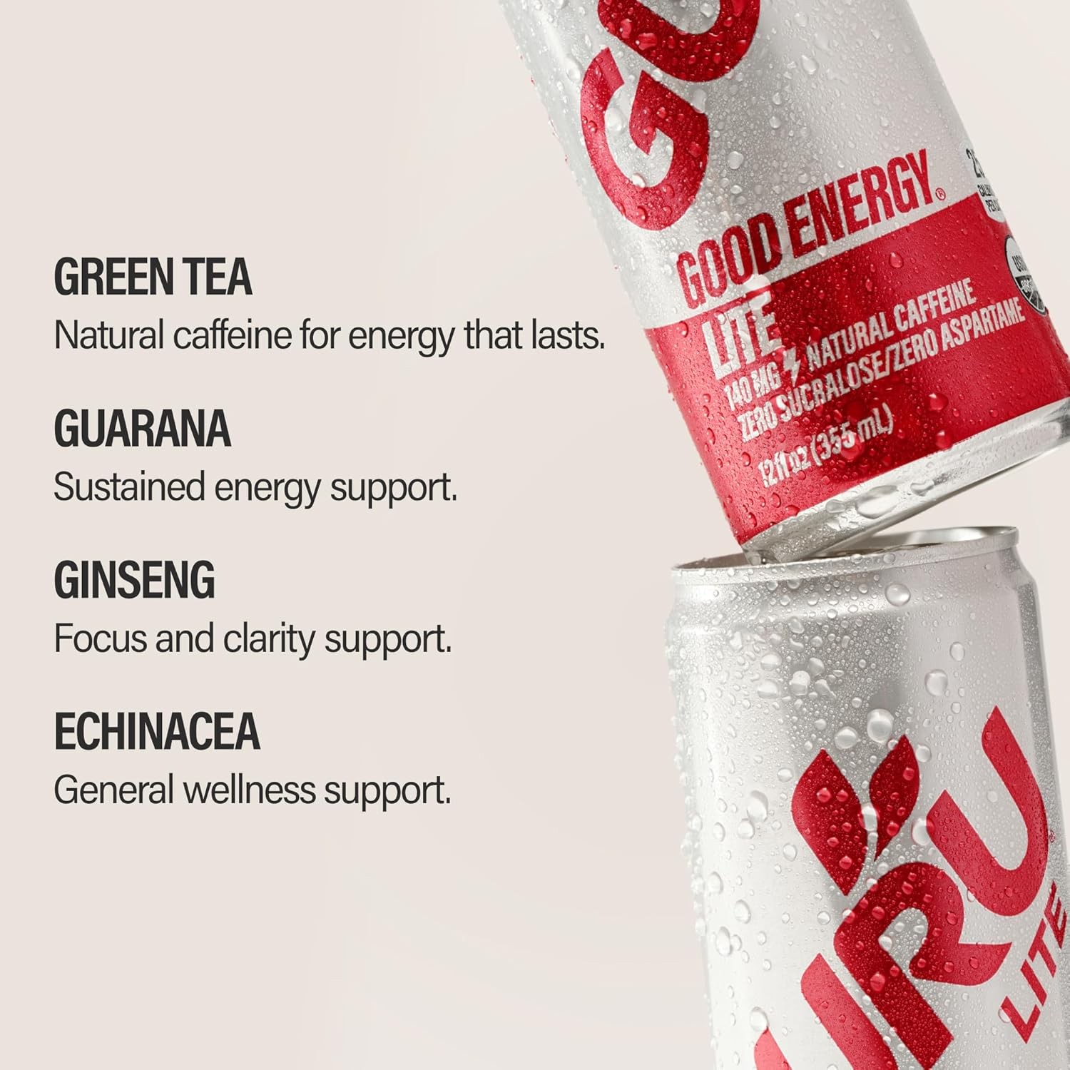 GURU Energy Drink Lite, Organic Sparkling Energy Drink with Real Fruit Juice,