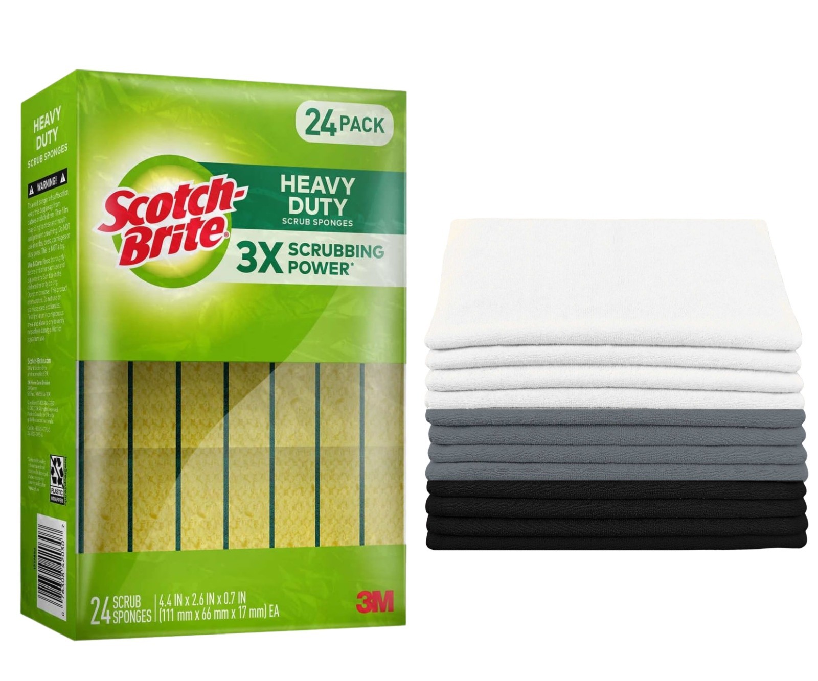 Scotch-Brite Heavy Duty Scrub Sponges (24 ct.) & Washcloth 100% Cotton 11×11″