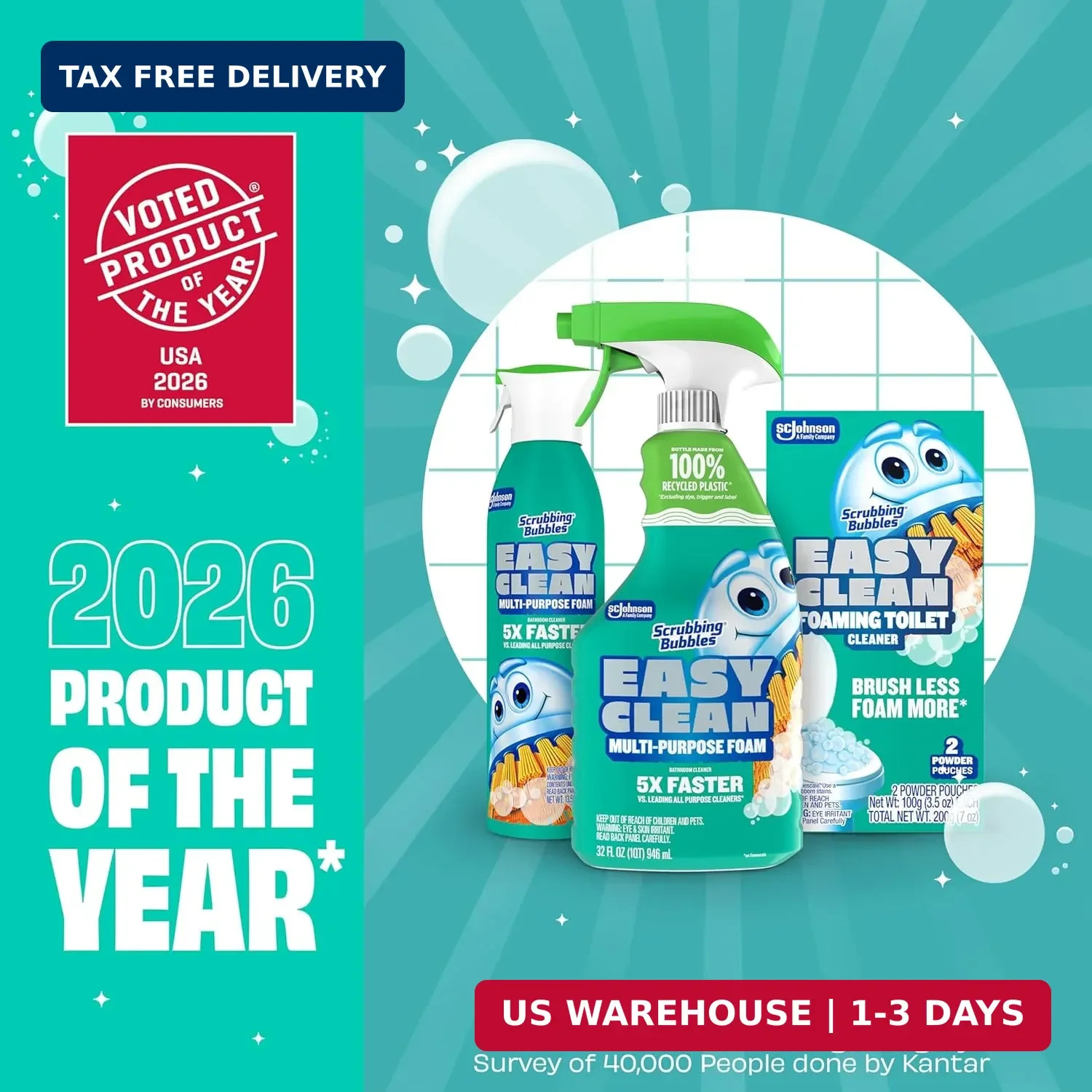 Scrubbing Bubbles Easy Clean Foaming Toilet Bowl Cleaner, Easy Drop In Powder Po