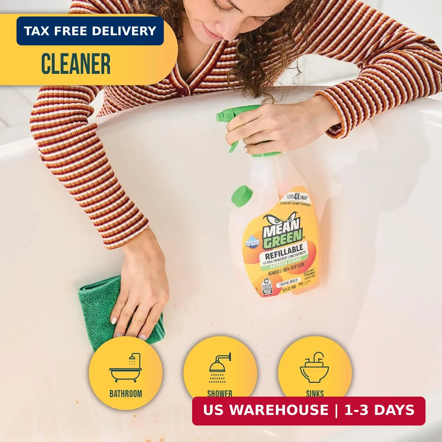 Mean Green Refillable Ultra Powered Bathroom Cleaner Concentrate, Tropical Breez