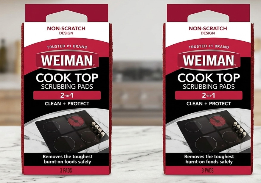 2 Pack Weiman Cook Top Scrubbing Pads 2-in-1 Clean Protect Non-Scratch Total 6