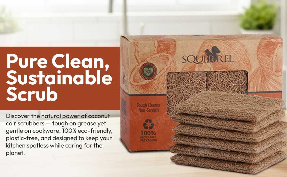 Natural Coconut Coir Fiber Kitchen Scrubbers 12 Pack Biodegradable Non Scratch