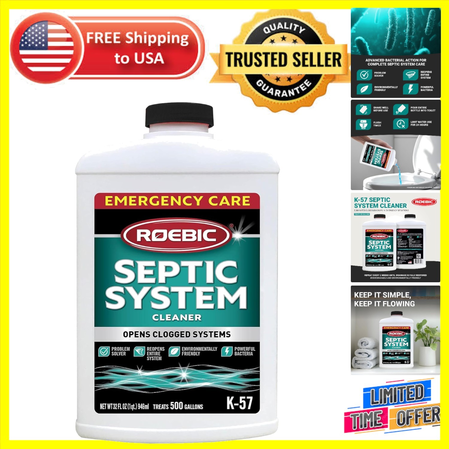 Ultimate 32oz Septic Cleaner – Destroys Clogs, Safe, Biodegradable & Effective