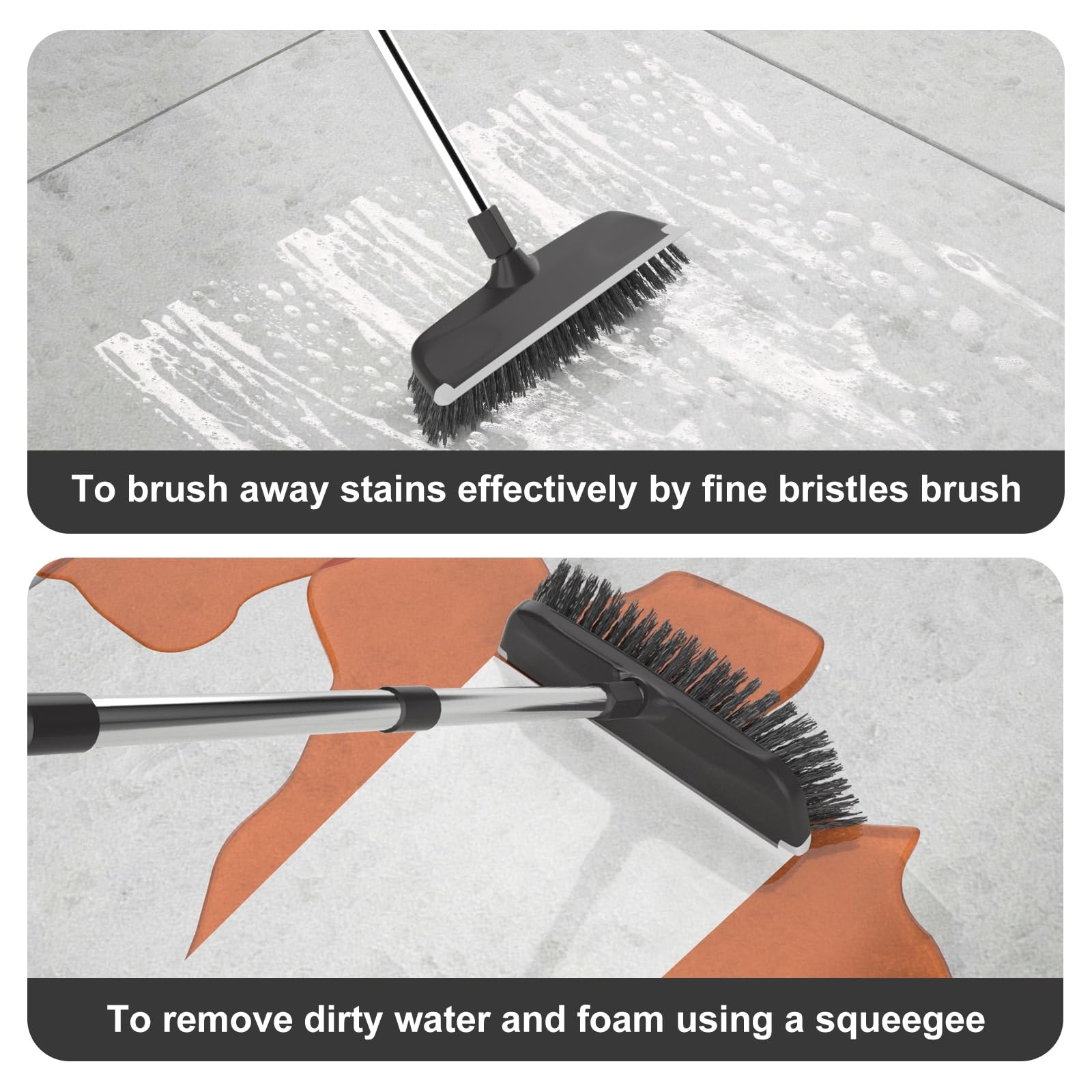 Heavy Duty Floor Scrub Brush with Long Handle, Adjustable Stainless Steel Han…