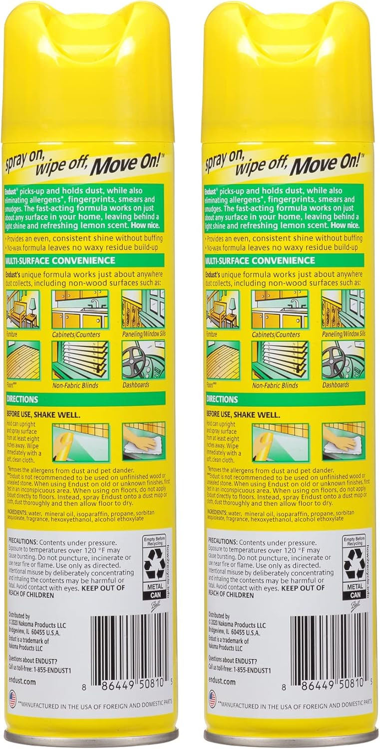 Endust Lemon Zest Cleaning Spray Pack Of 2 12.5 Ounce Dust Eliminator