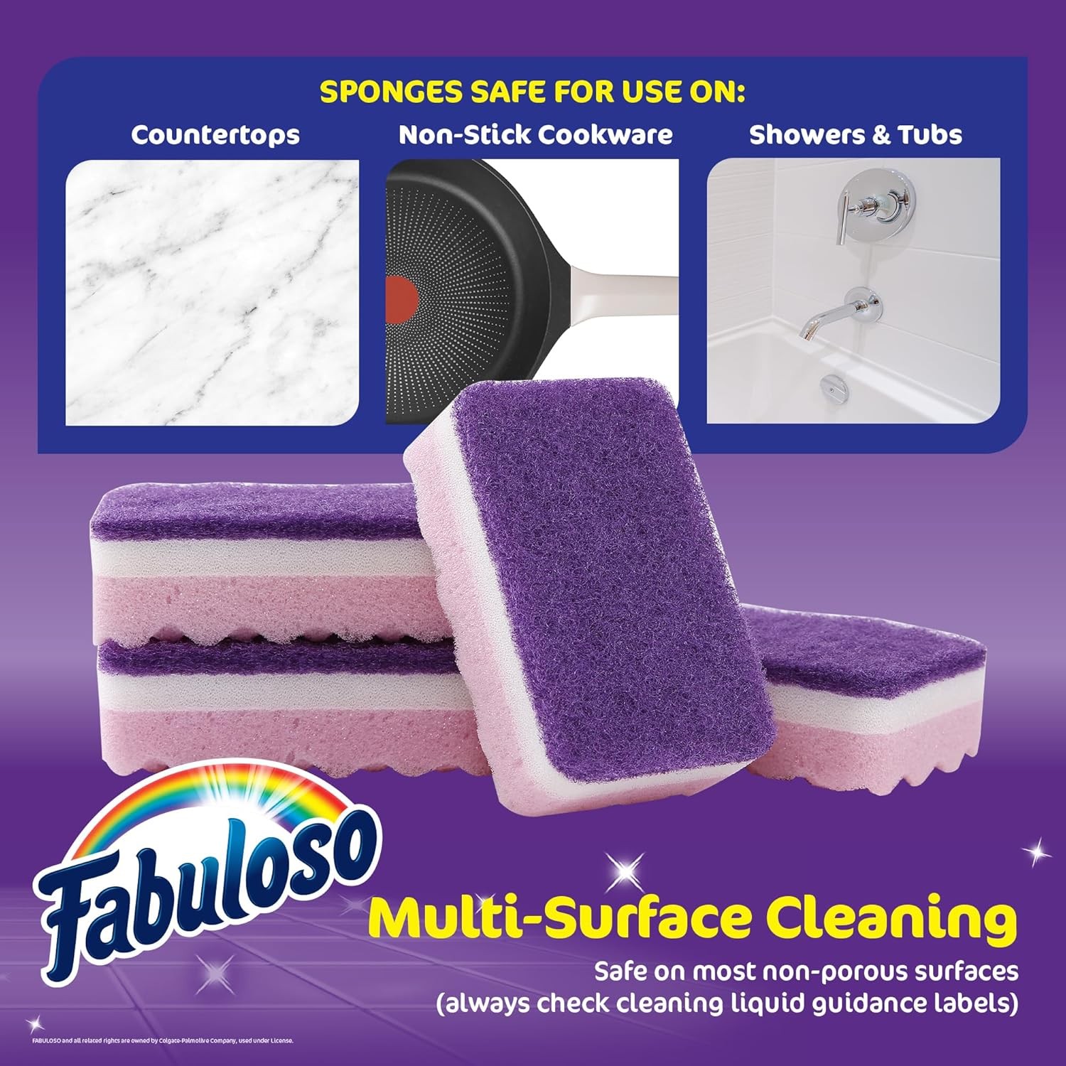 Scratch-Kitchen Dish Sponges, Purple Cellulose Scrubber Sponge with Scouring Pad
