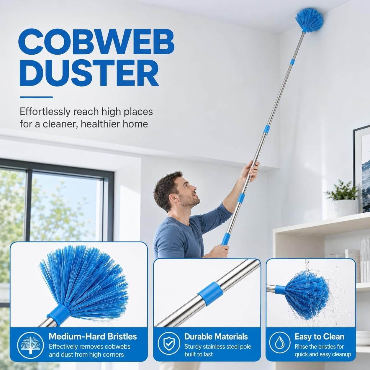 72 Inch Ceiling Fan Cleaner Duster Kit 8in1 Microfiber Extension Pole Set