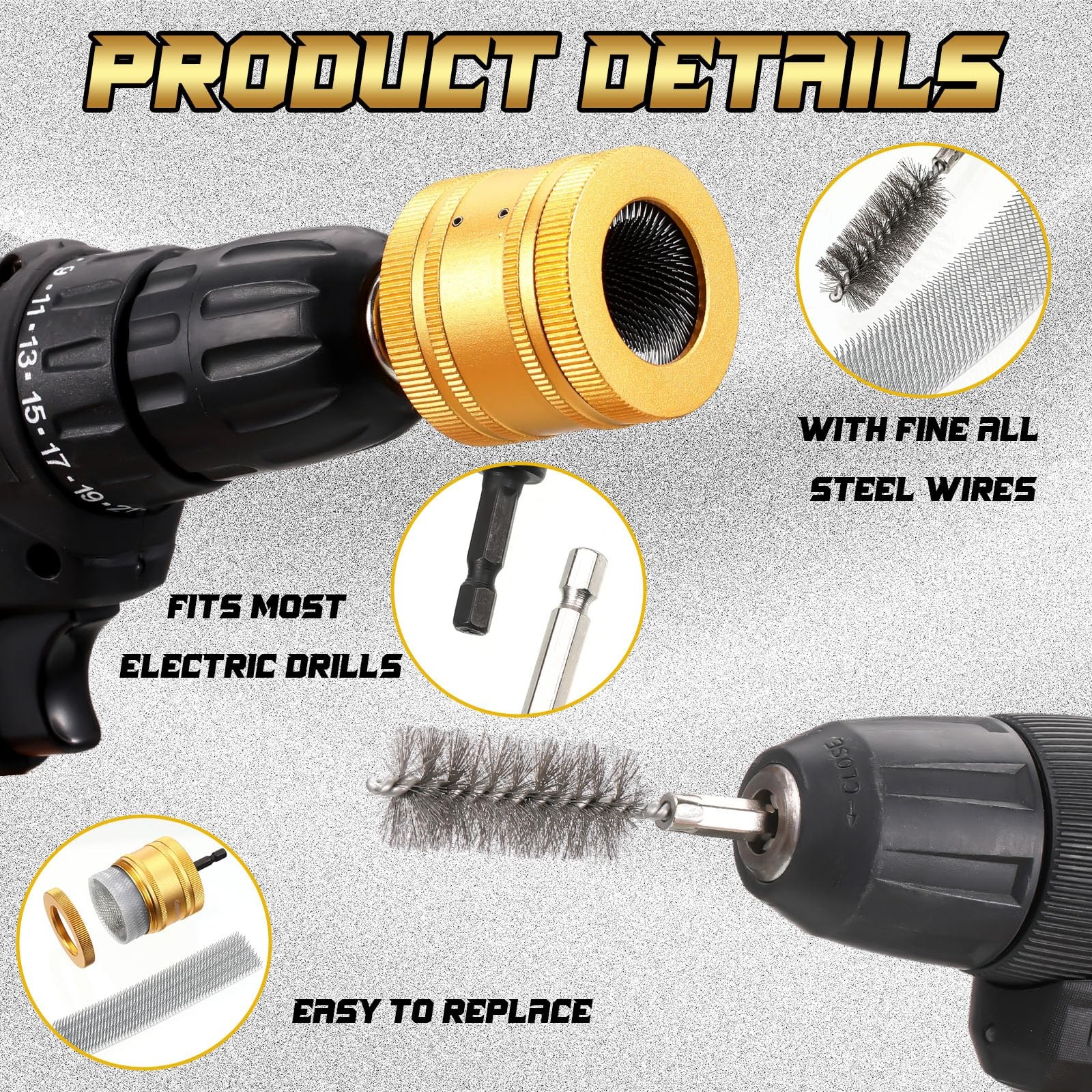 1/2″ & 3/4″ & 1″ Metal Copper Pipe Cleaner for Drill, with 1/4″ Hex Shank & 6…