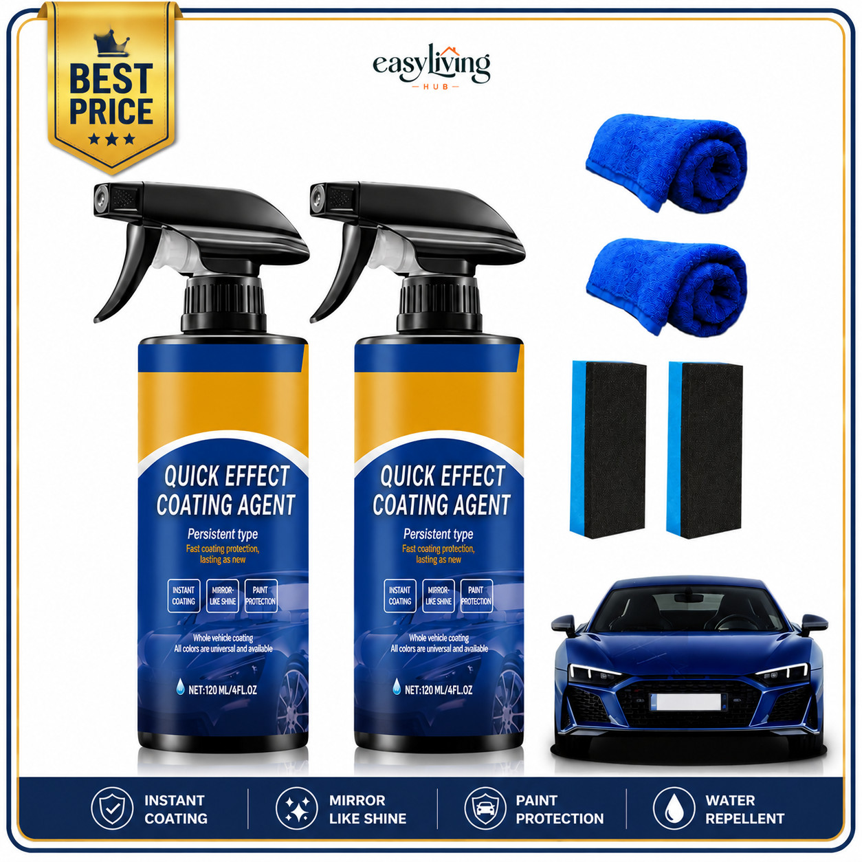Quick Effect Car Coating Spray 2 Pack, Waterless Wash Polish, Paint Protection