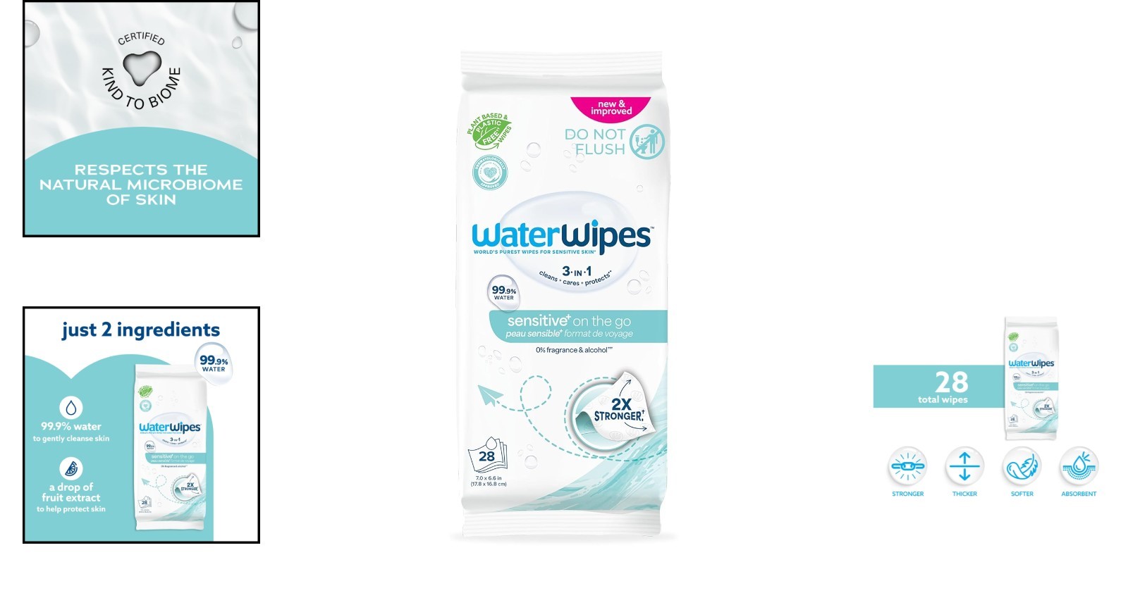 Hypoallergenic Sensitive+ On-The-Go Wipes – 3-in-1 Clean, Care, Protect