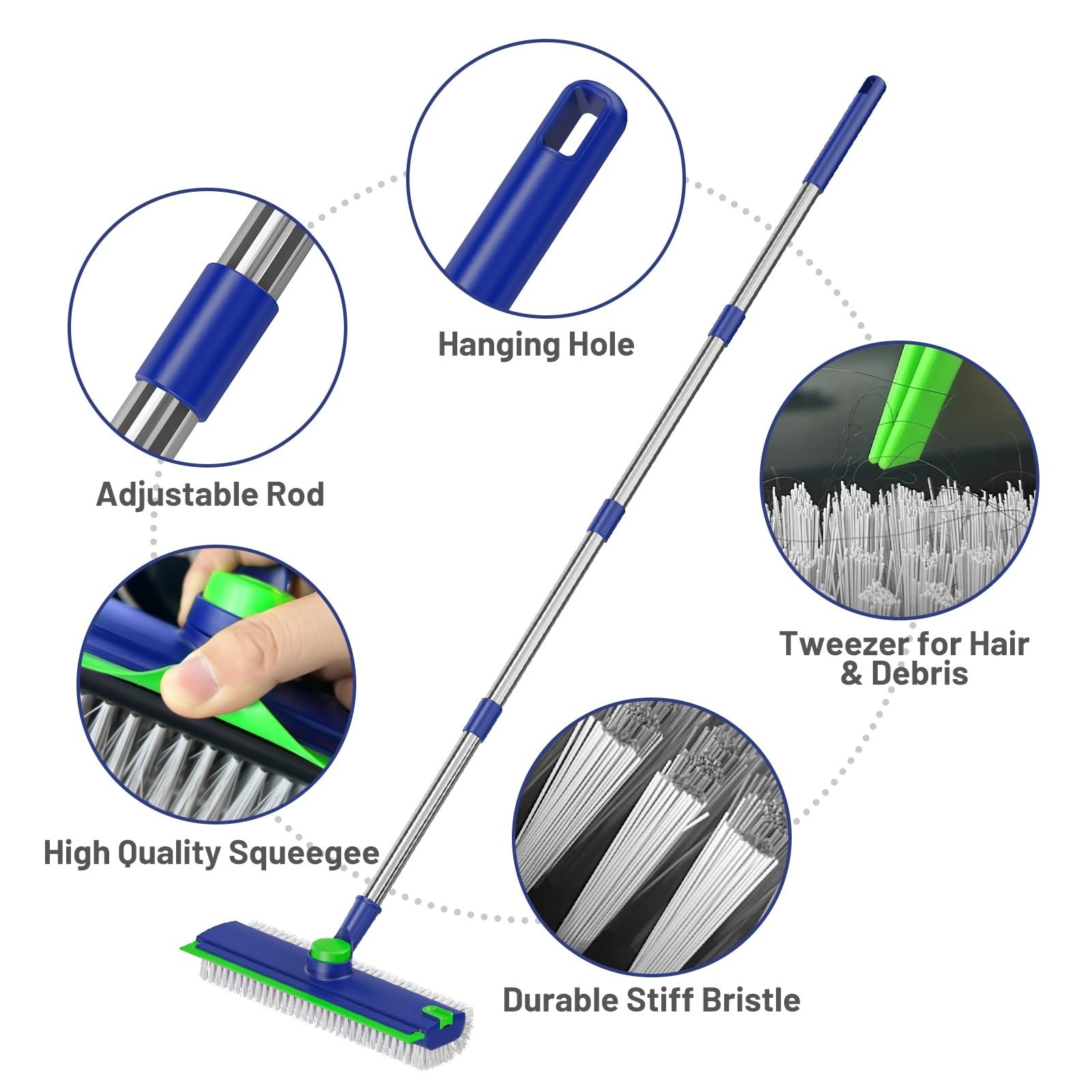 Heavy-Duty 3-in-1 Floor Scrub Brush with Long Handle & Squeegee for Tile, Bathro