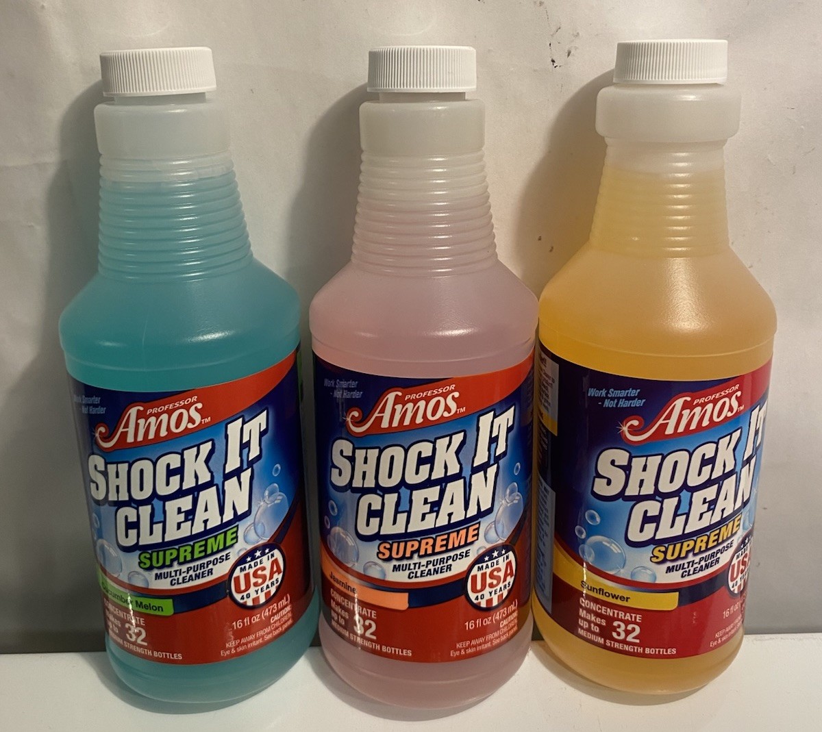 NOS Professor Amos Shock It Clean SUPREME 16oz Concentrate Set Of 3 Neon Jasmine