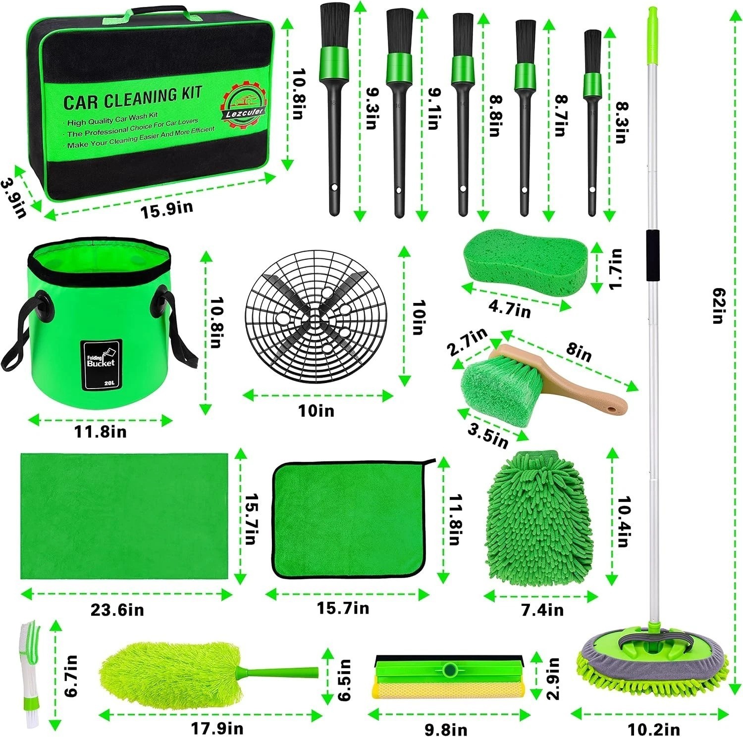 17Pcs Car Wash Kit,62″ Car Wash Brush Mop with Long Handle,Car Cleaning Kit,C…