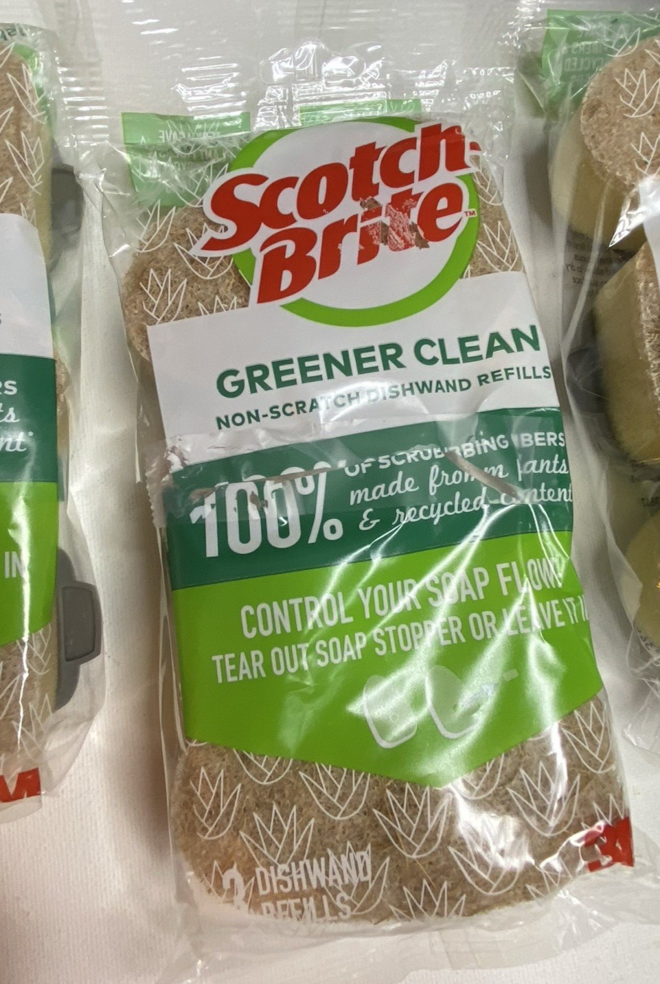 Scotch-Brite Greener Clean Non-Scratch Foam Dishwand Refill 3count OPEN Package*