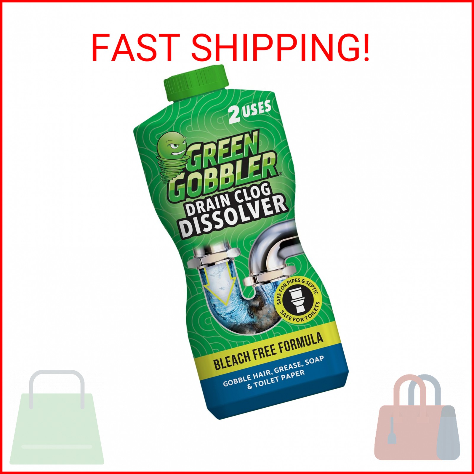 Green Gobbler Drain Clog Dissolver, Drain Opener-Cleaner ,Toilet Clog Remover, 3