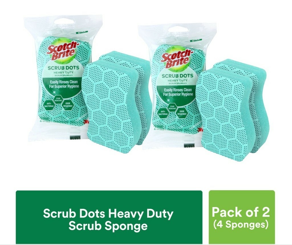 Twin pack x2 ➡️ 🆕3M Scotch Brite Scrub Dots Heavy Duty Scrub Sponge ~ 🇲🇾