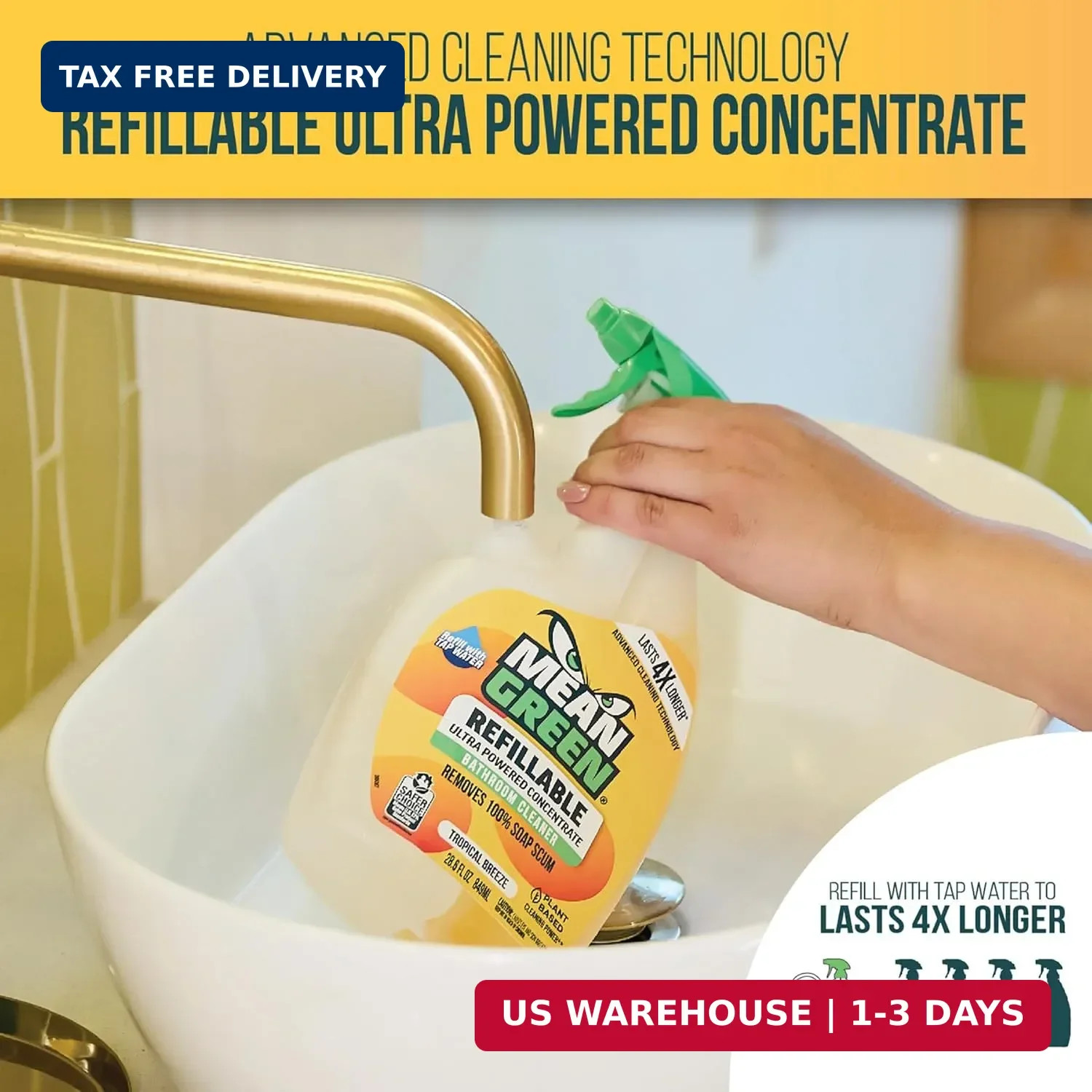 Mean Green Refillable Ultra Powered Bathroom Cleaner Concentrate, Tropical Breez