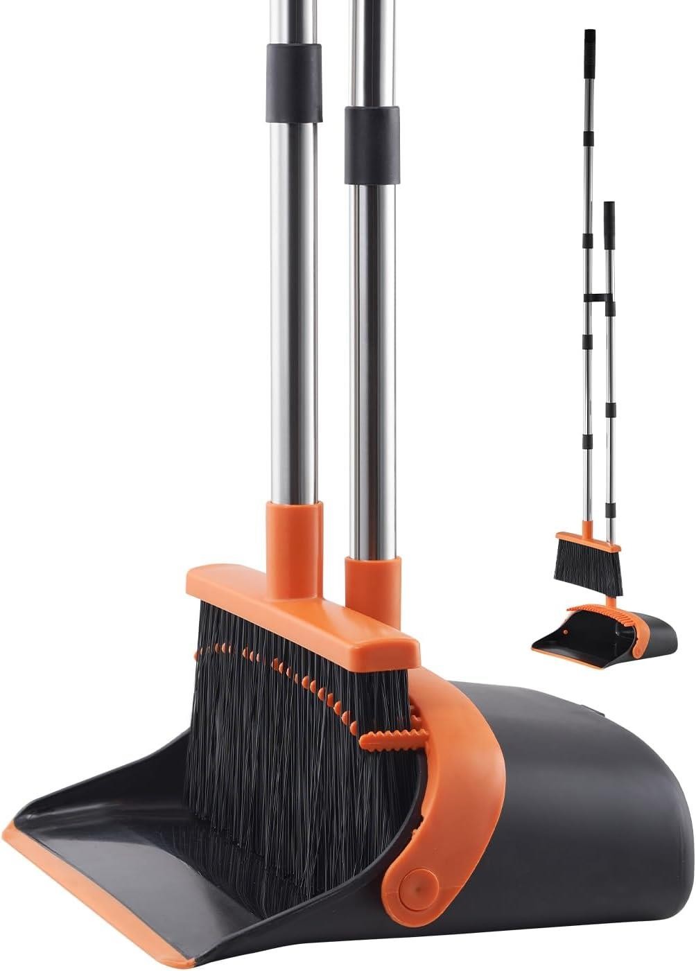 Broom and Dustpan Set Heavy Duty Dustpan and Broom Combo with Self-Cleaning Teet