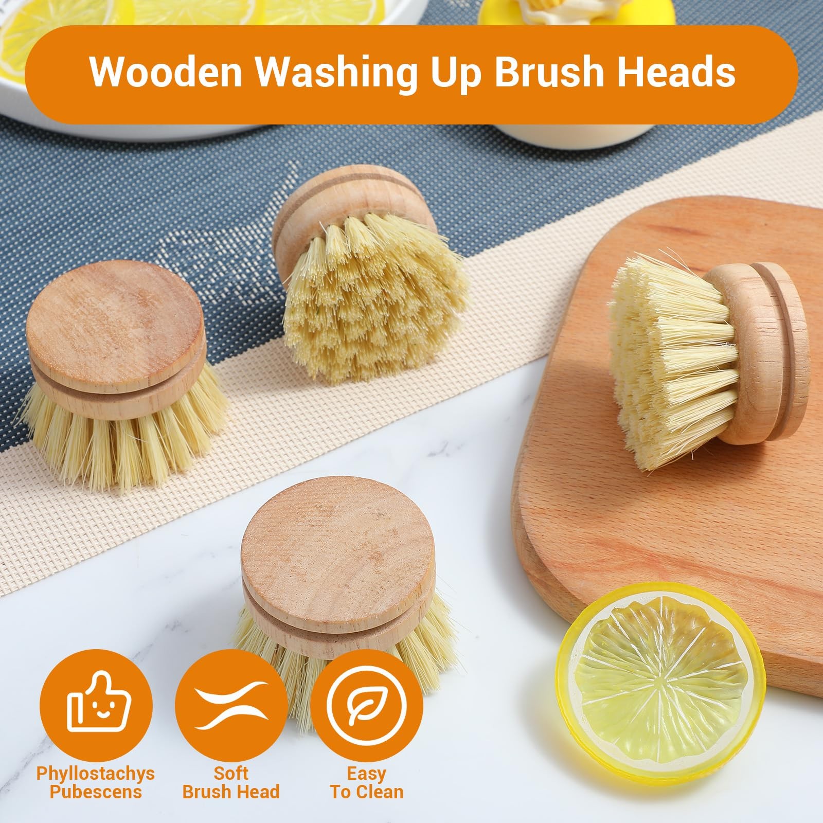12 Pcs Bamboo Dish Brush Replacement Heads, Wooden Dish Brushes for Cleaning