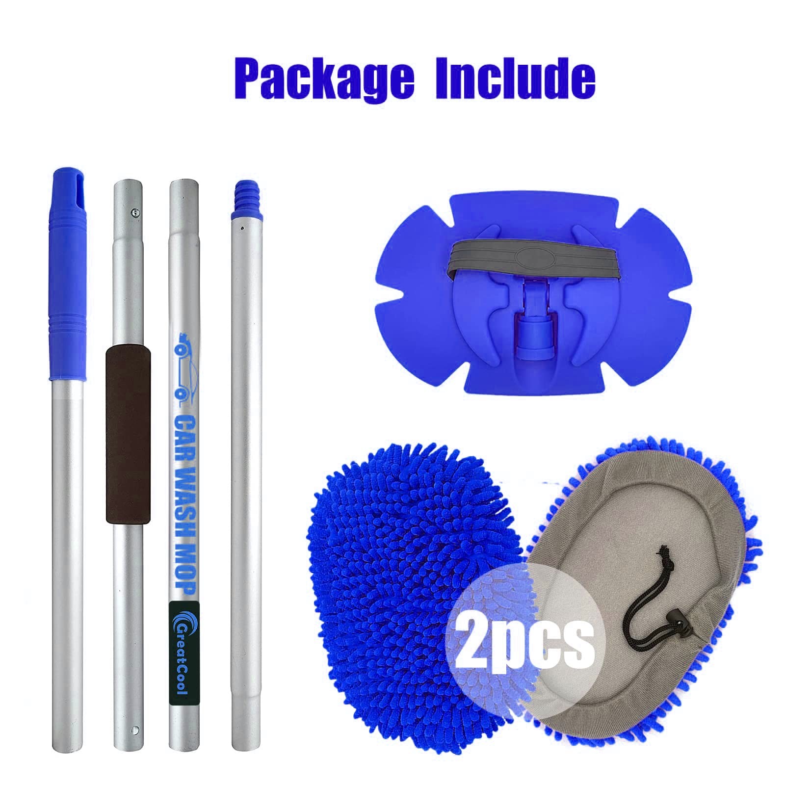 62″ Car Wash Brush Mop Kit with Long Handle, 2 in 1 Chenille Microfiber Spong…