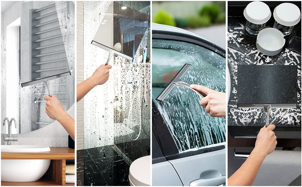 All-Purpose Stainless Steel Shower Squeegee for Shower Glass Door with 2