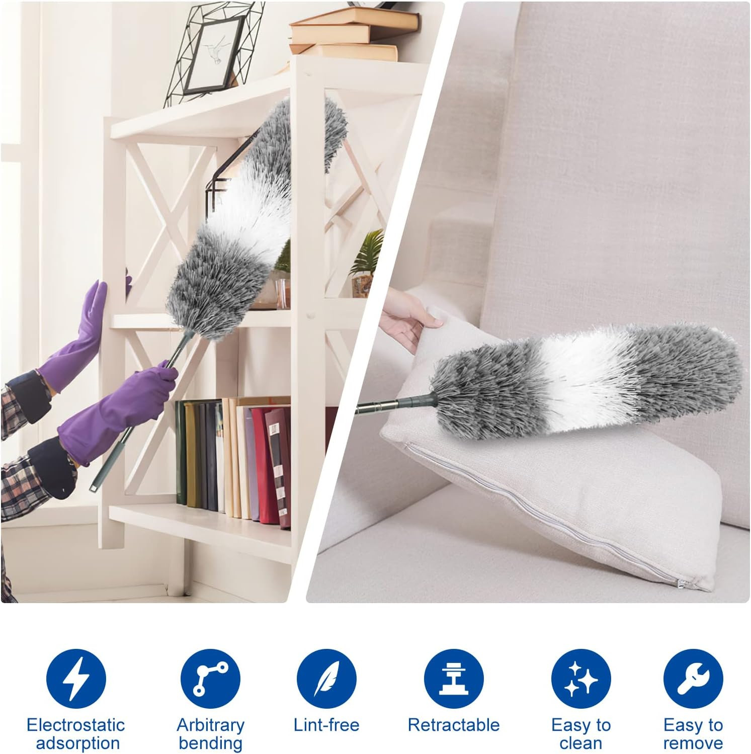 Microfiber Feather Dusters for Cleaning, Extendable Duster with 110″ Extension P