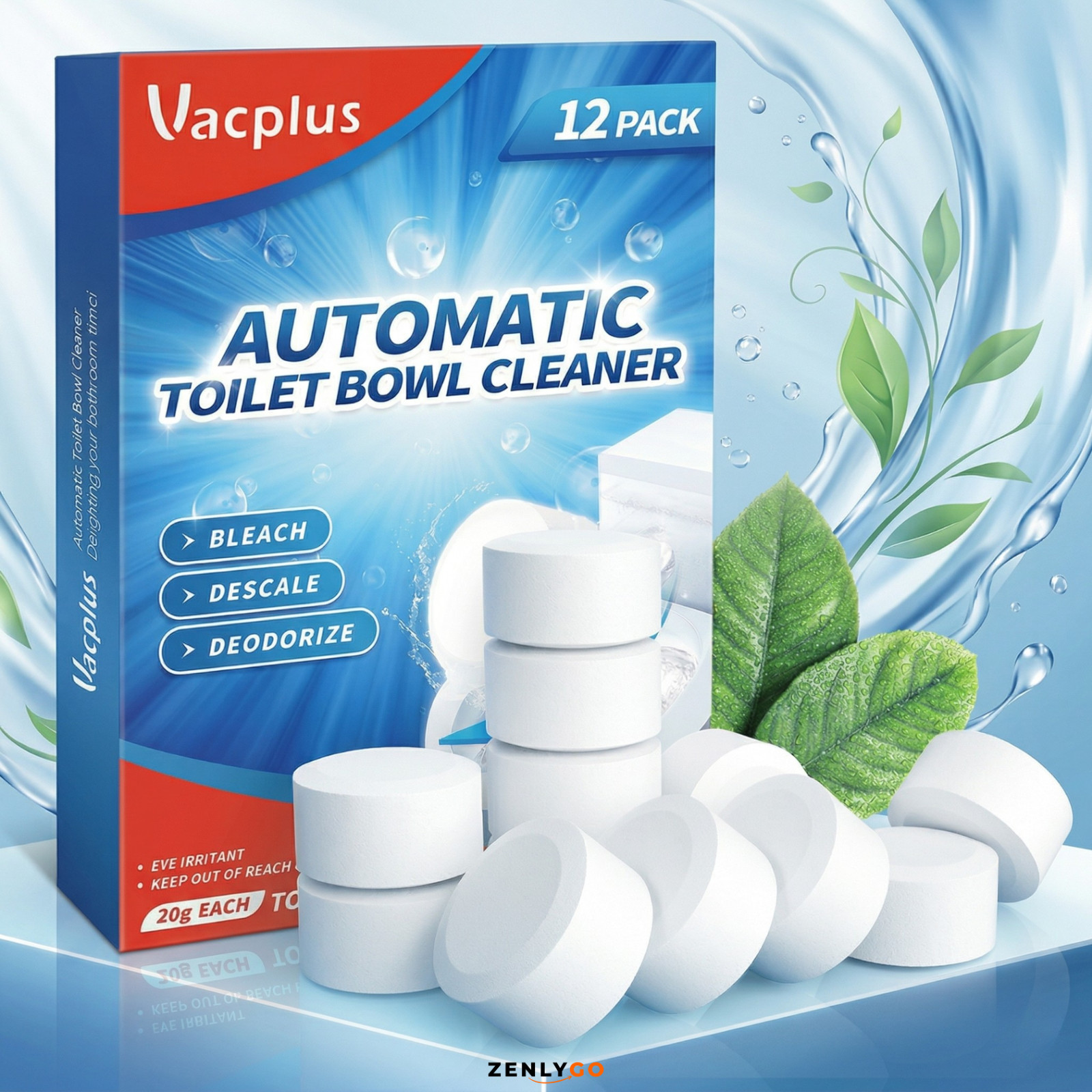 Vacplus Toilet Bowl Cleaner Tablets 12 PACK, Automatic Toilet Bowl Cleaners