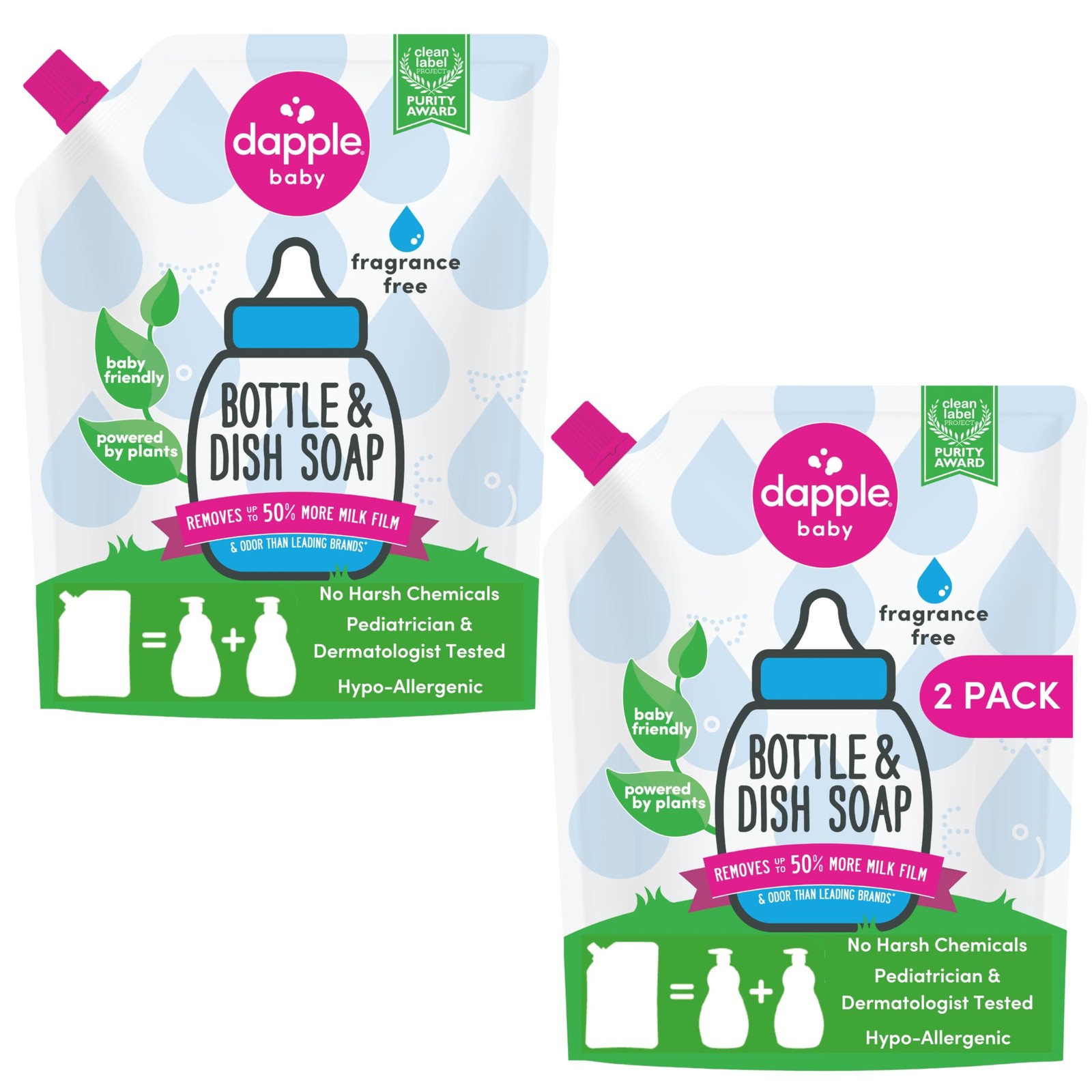 Dapple Baby Bottle Soap Fragrance Free Hypoallergenic 34 oz 2-Pack