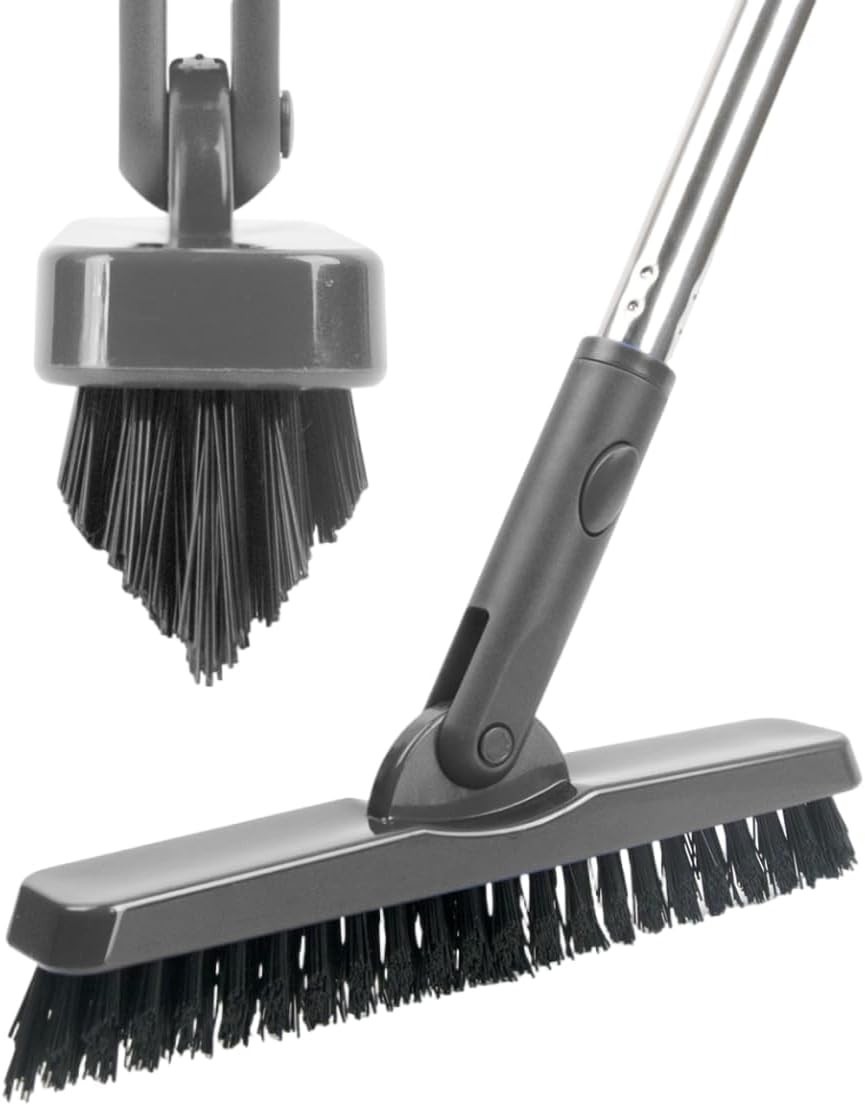 Grout Brush with Long Handle, 180°Rotation Tile Grout Cleaning Brush, Gray