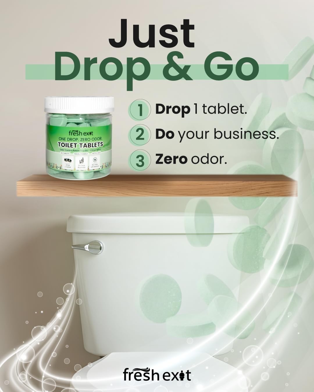 Toilet Deodorizer Tablets – Drop One In and Go – 60 Count Citrus Scent – Odor El