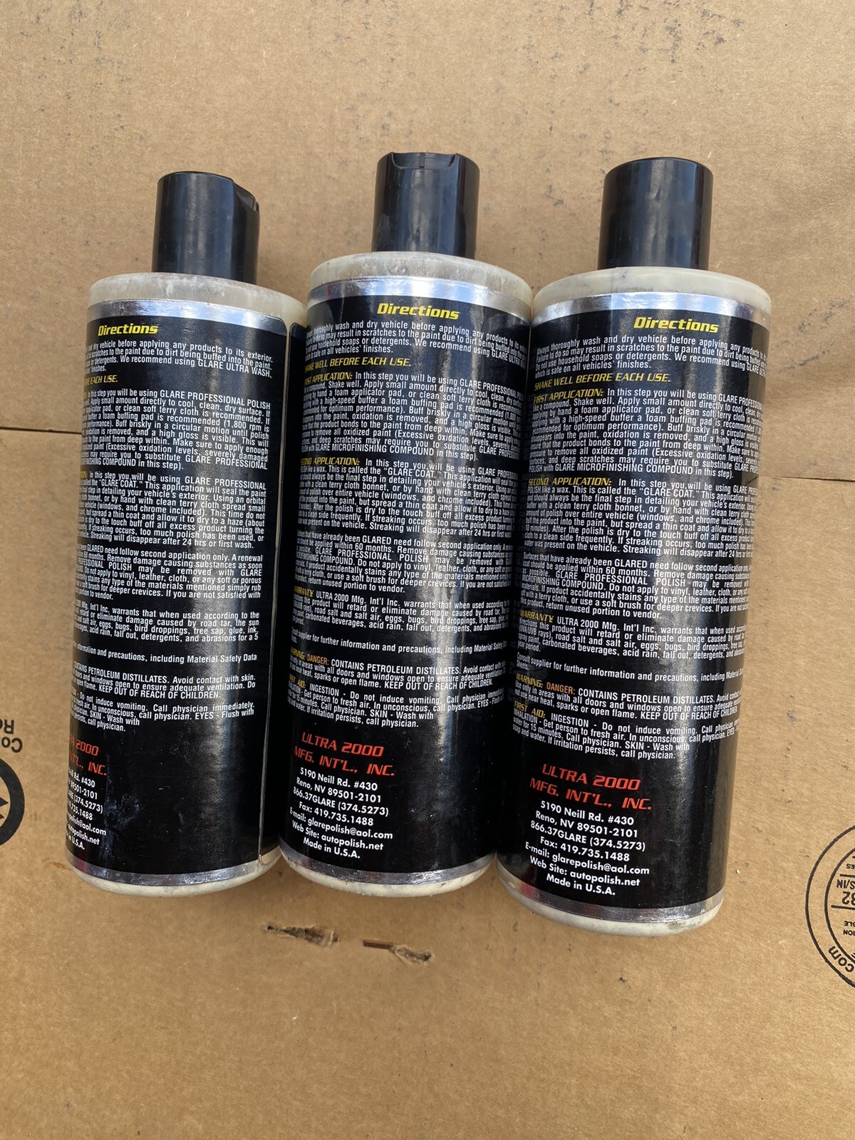 GLARE Ultra 2000 PROFESSIONAL Auto POLISH Wax NOT PESTICIDES 12OZ 3 Bottles Lot