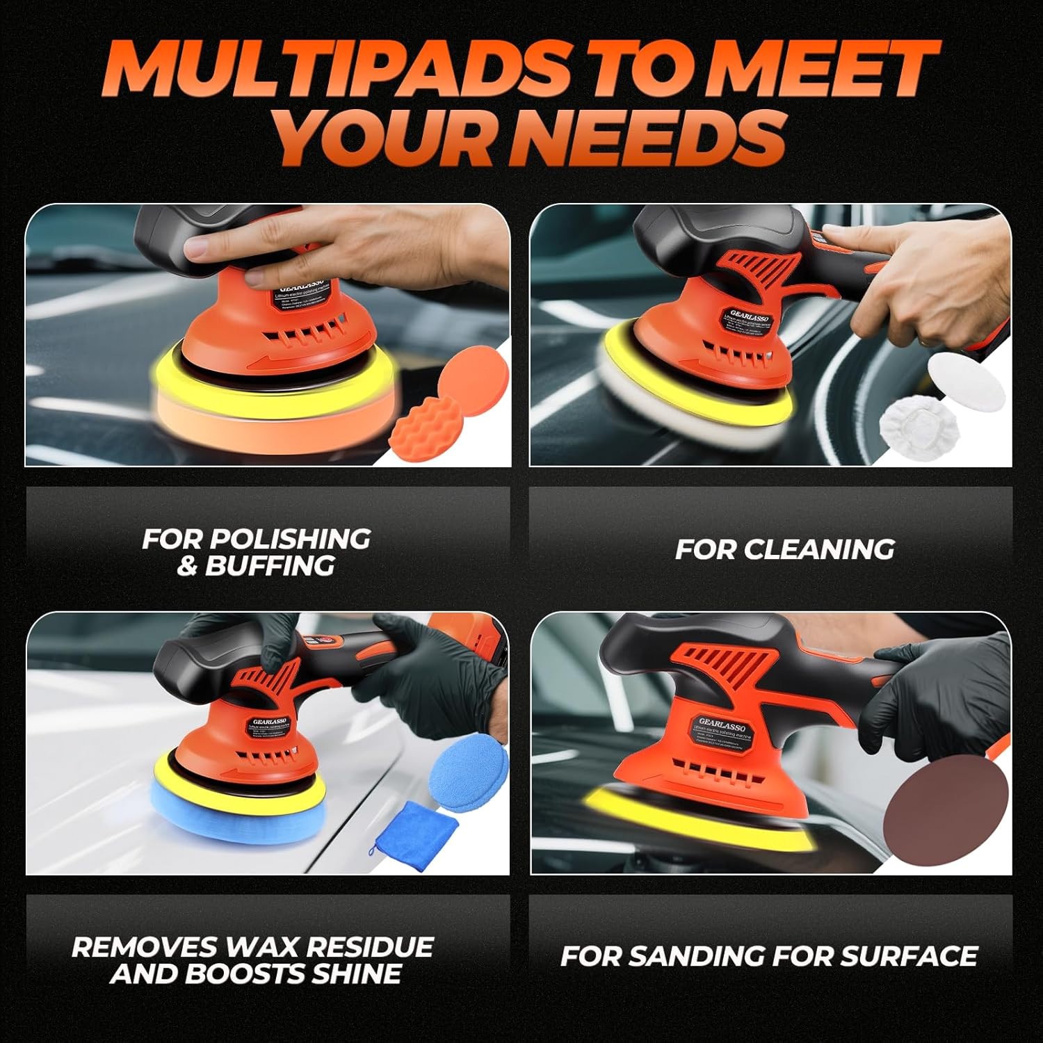Car Buffer Polisher Cordless 8-Speed 2800-6000RPM 2x21V 17Pc (Orange & Black)
