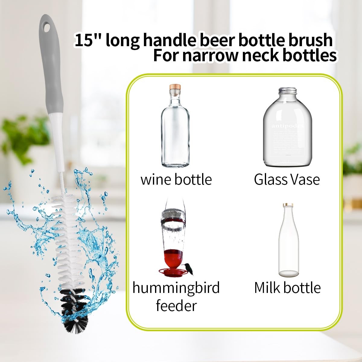 Bottle Cleaner Brush Set – Long Handle Bottle Brushes for Cleaning Narrow Nec…