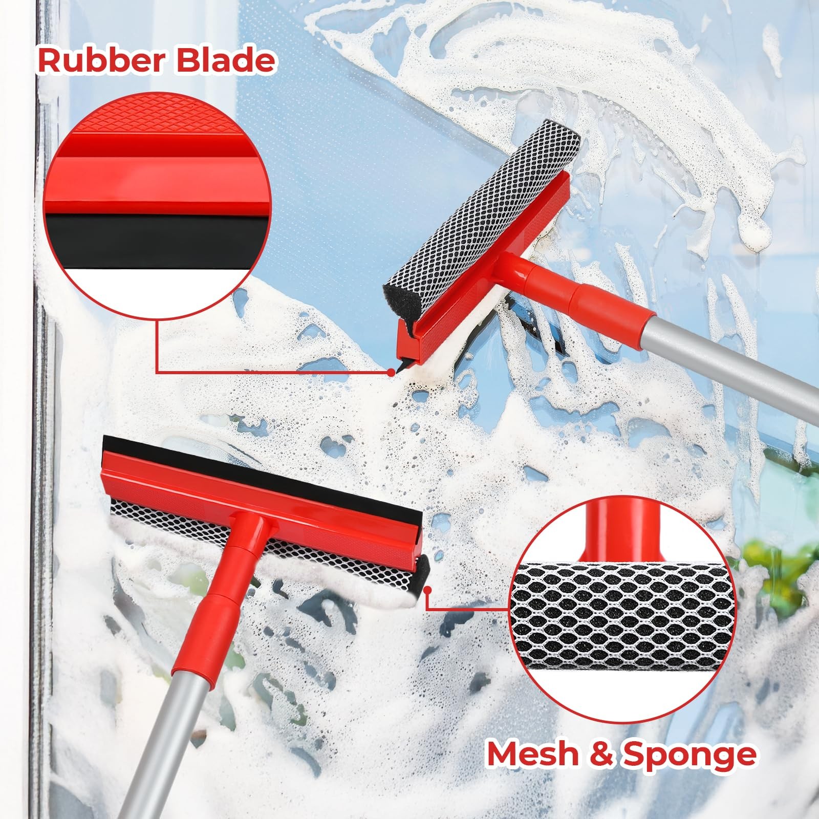 Windshield Cleaner Tool 2 in 1 Car Window Squeegee with Extendable Handle (18…