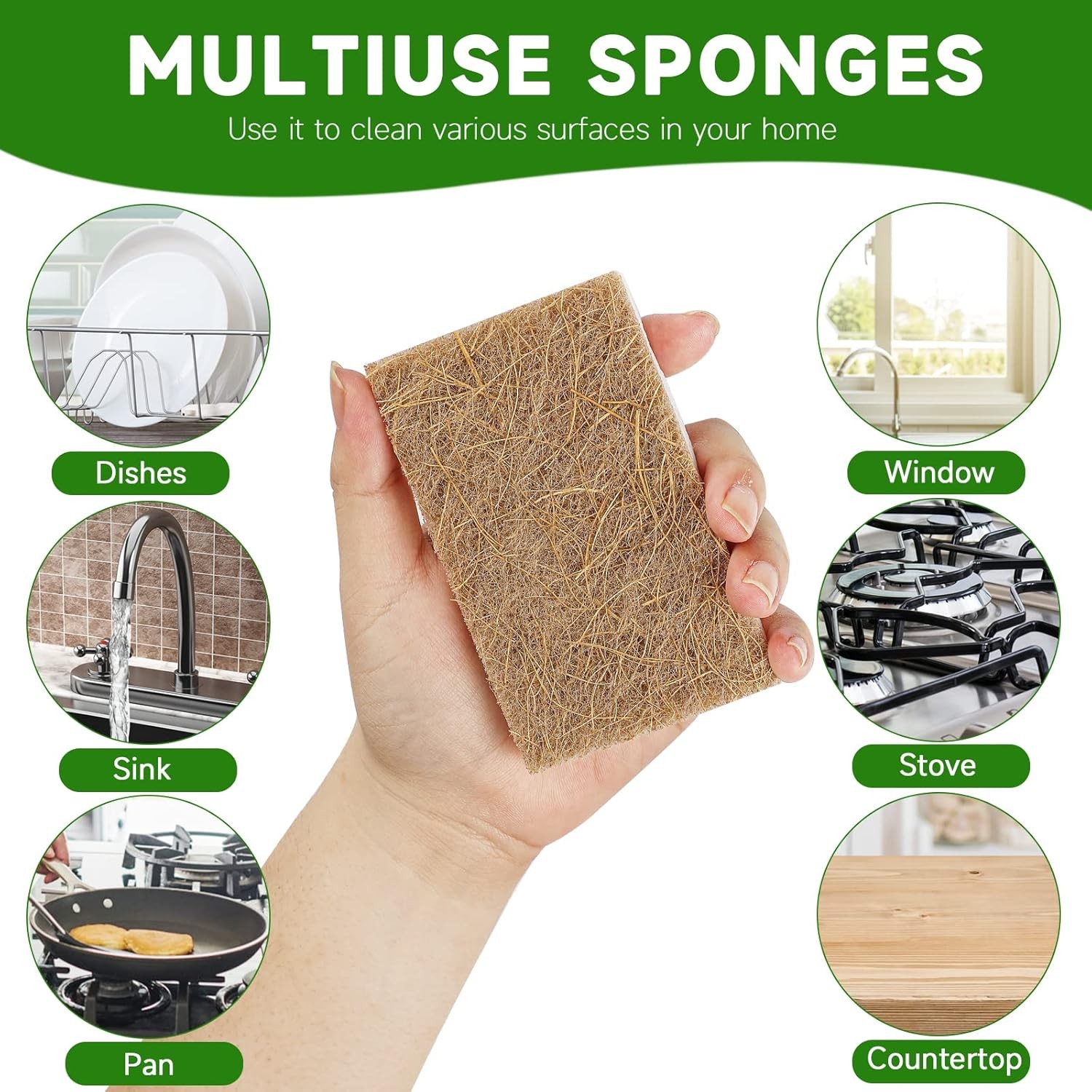10 Pack Biodegradable Natural Sponges Kitchen – Compostable Cellulose and