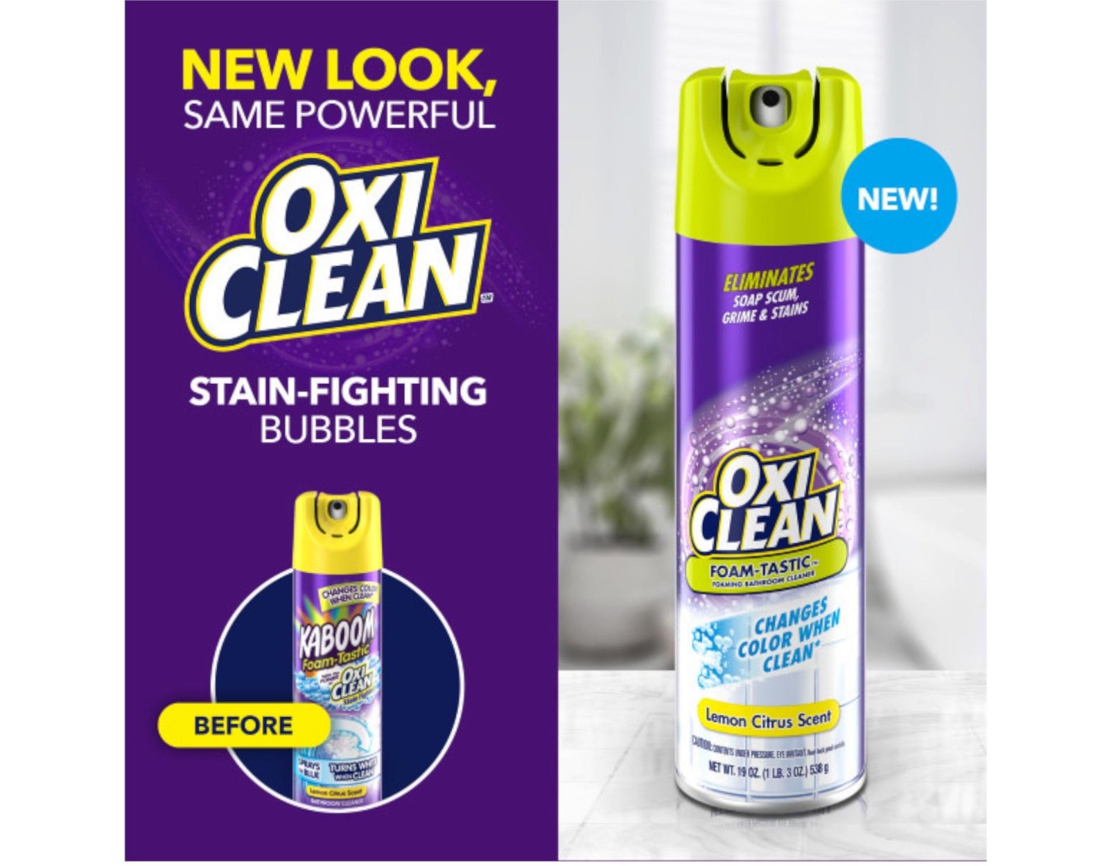 OxiClean Foam-Tastic Bathroom Cleaner, Citrus Scent, 19 oz Spray 2 Pack