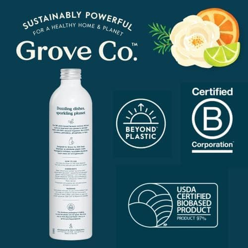 Grove Co. Ultimate Dish Soap Refills (3 X 16 Fl Oz) Removes 48-Hr Stuck-On Food