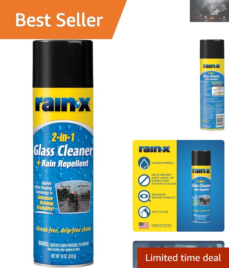 Rain-X 2-in-1 Glass Cleaner Plus Rain Repellent – Enhance Visibility, 18oz