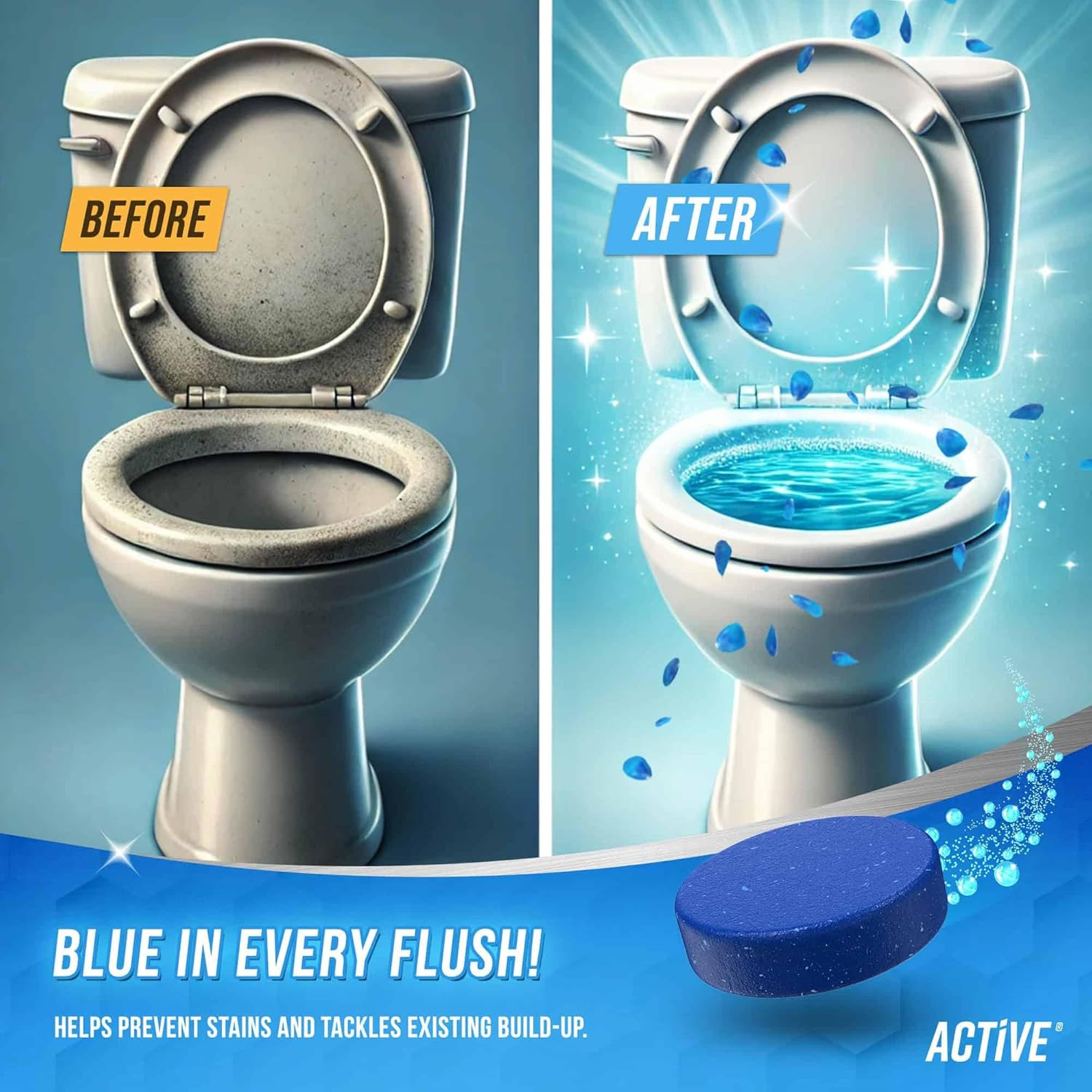 Powerful Blue Gel Toilet Bowl Cleaner Tablets – 12 Septic-Safe Tabs