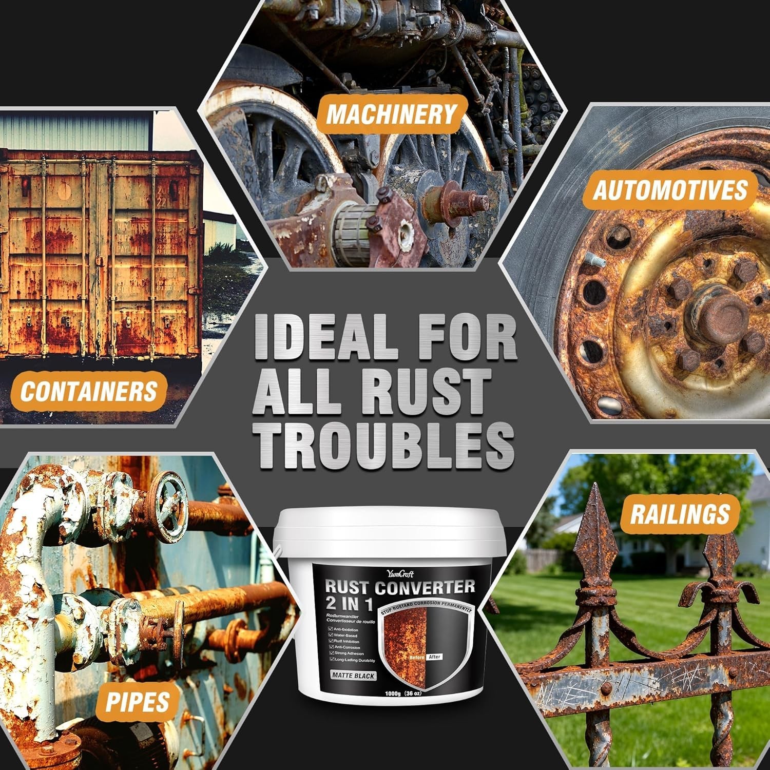 36oz Eco-Friendly 2-in-1 Rust Converter Paint & Metal Primer for Steel Surfaces