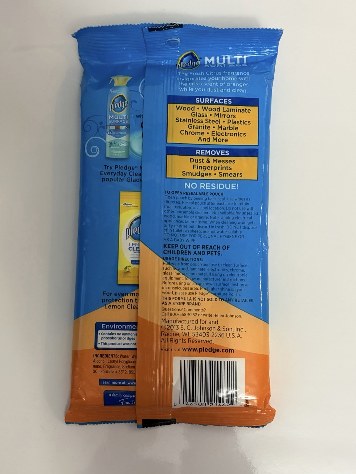 2x Pledge Multi-Surface Everyday Natural Cleaner 16 oz Spray & 25 Wipes Citrus