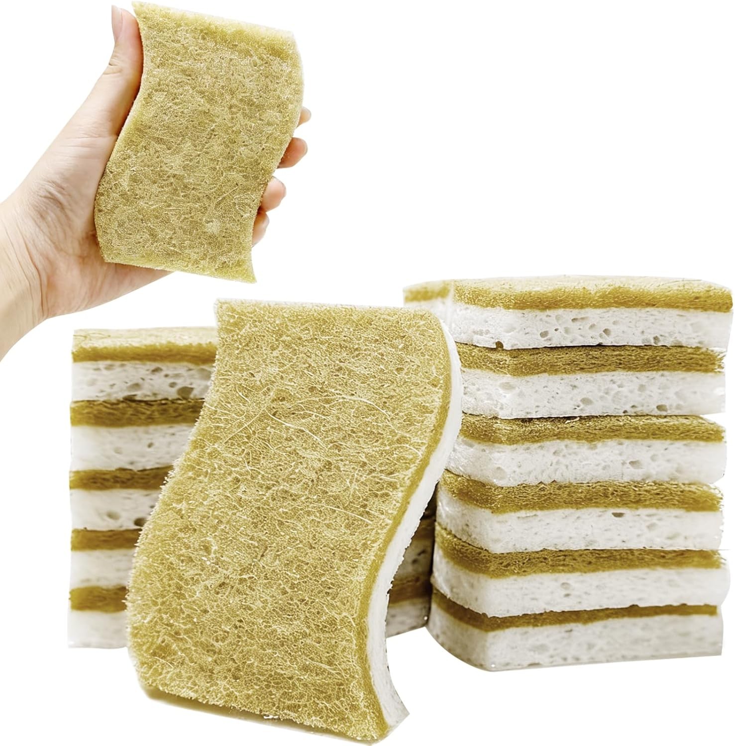 Kitchen Cleaning Sponges, Natural Cellulose Dish Sponge with Coconut Fiber