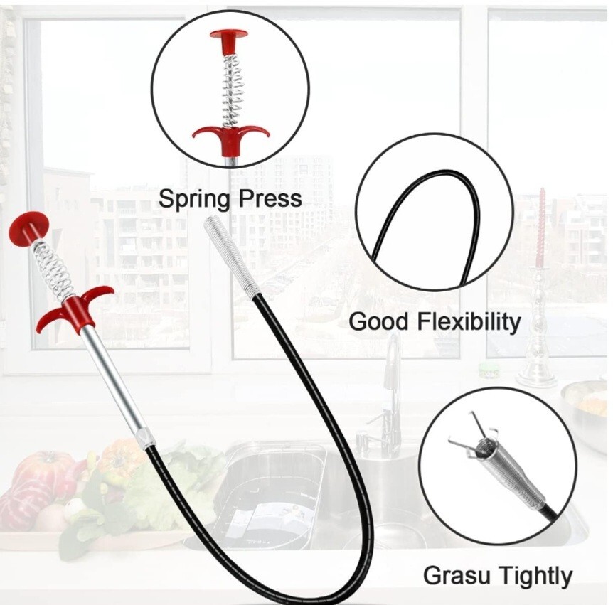 6+1 pcs Hair Drain Cleaner Tool 25″ Snake Drain Clog Remover Tools for Sink Tube